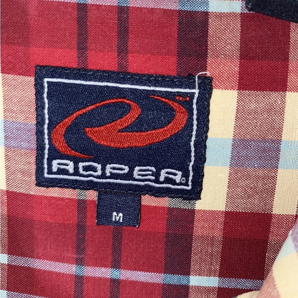 Roper Red Plaid Button Up Shirt Mens Long Sleeve Western Adult Medium - Picture 6 of 10
